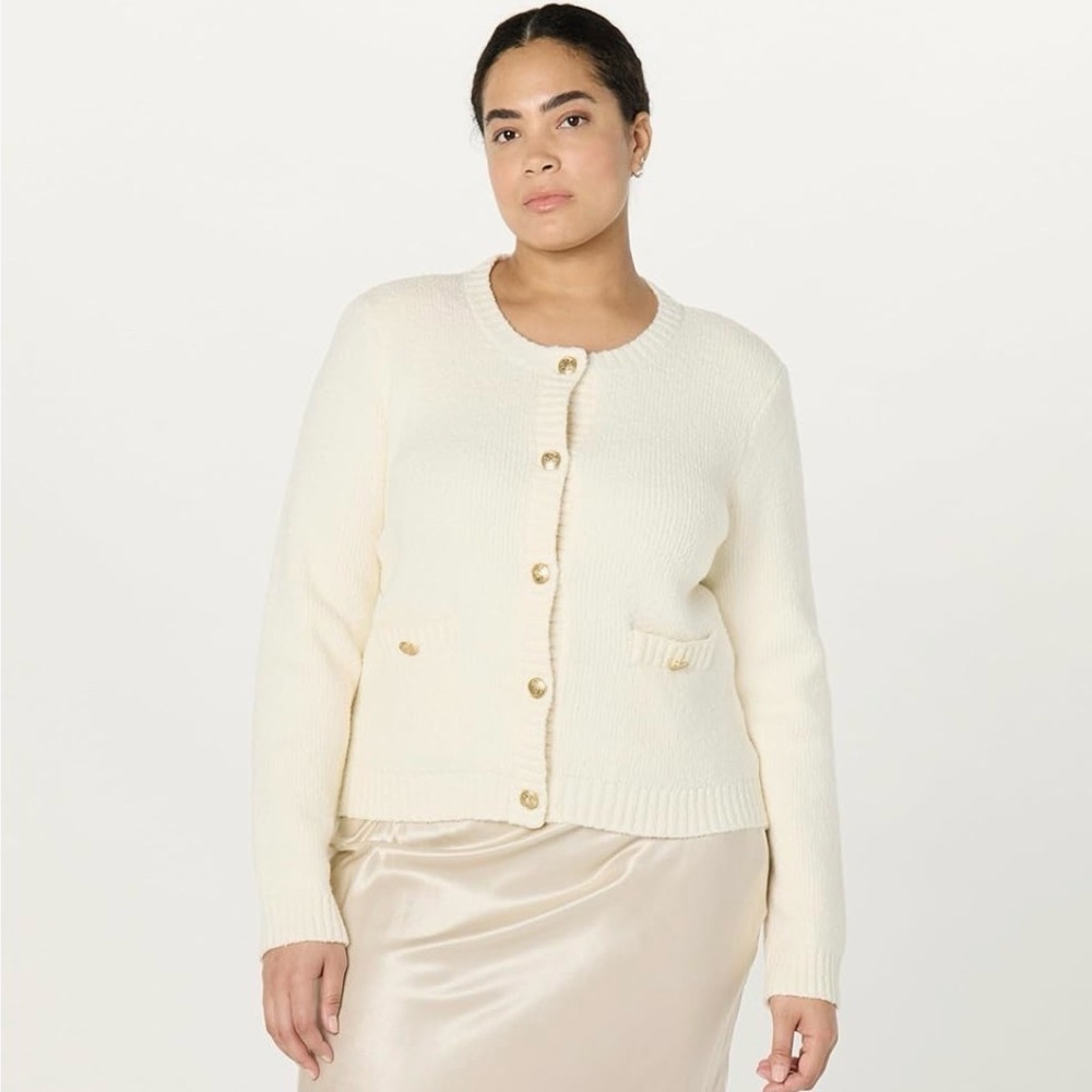 The Drop Whisper White Janice Gold Button Women's Cardigan NWT Size 3x